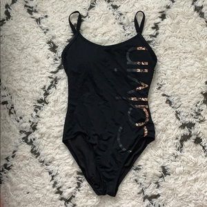 Black and rose gold one peice bathing suit